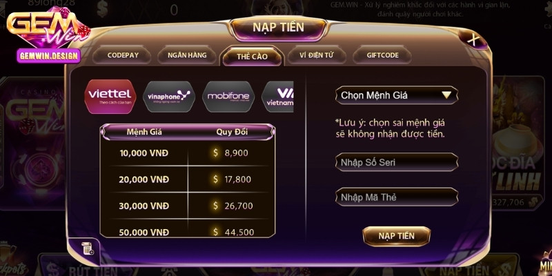 Sử dụng thẻ cào để gửi tiền vào tài khoản game bài an toàn